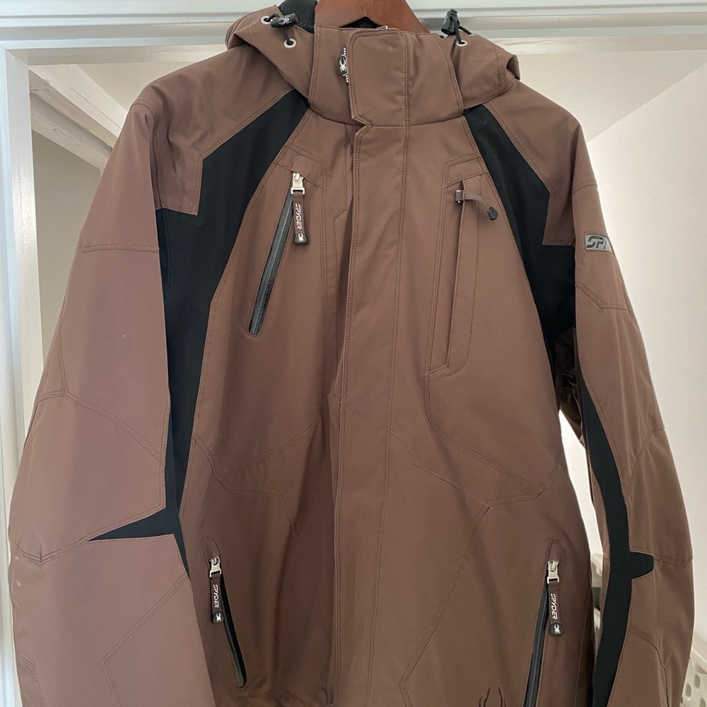 Spyder Jacket with Red Logo and Brown Accents